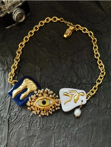 Pulsera Schiaparelli Retro Tono Dorado Esmalte Ojo de Diablo Joyería Regalo Foto 3 de 4