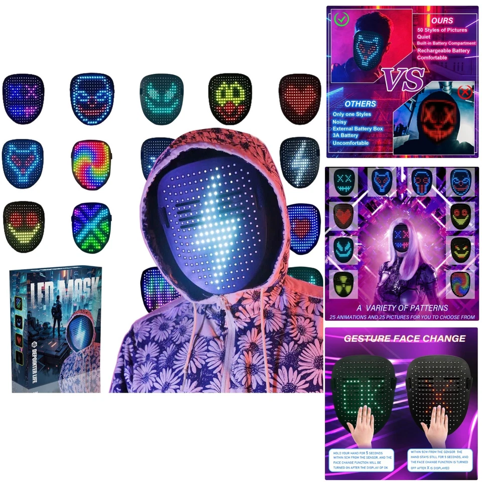 Depointer Life LED-Maske Gesichtsmaske mit Gestenerkennung Cosplay Party