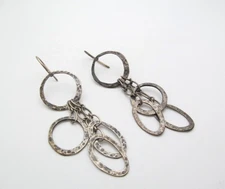 Silpada 925 Sterling Silver Hammered Oxidized Round & Oval Chain Dangle Earrings