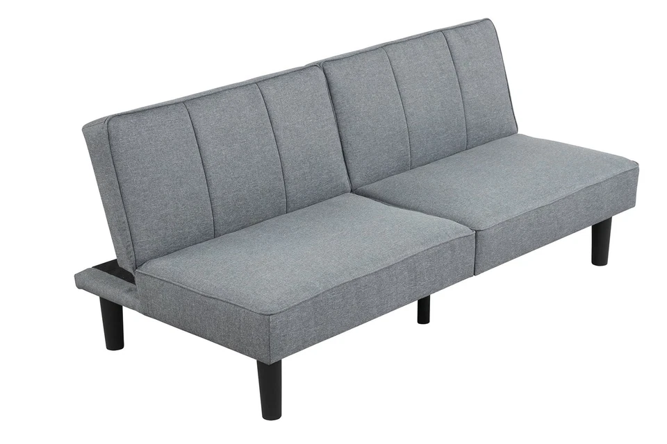 Futón Estudio Convertible Gris Lino Tapizado, Sofá Cama Plegable Tumbona NUEVO Foto 4 de 4