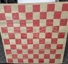 Primitive Folk Art Checkerboard Game Board-Original Paint Alligator-Square Nail