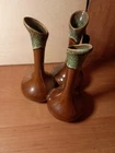 Van Briggle Signed Triple Bud Vase Brown Turquoise Drip Vintage Studio Signed