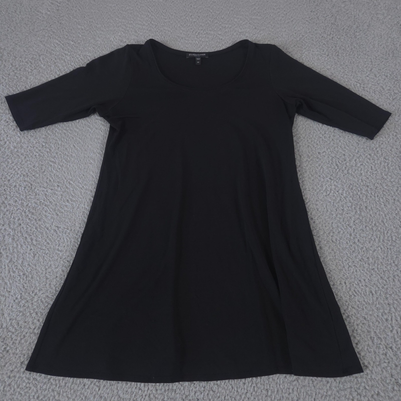 Eileen Fisher Shirt Dress Womens Petite Petite Black 3/4 Sleeve Scoop Neck Tunic