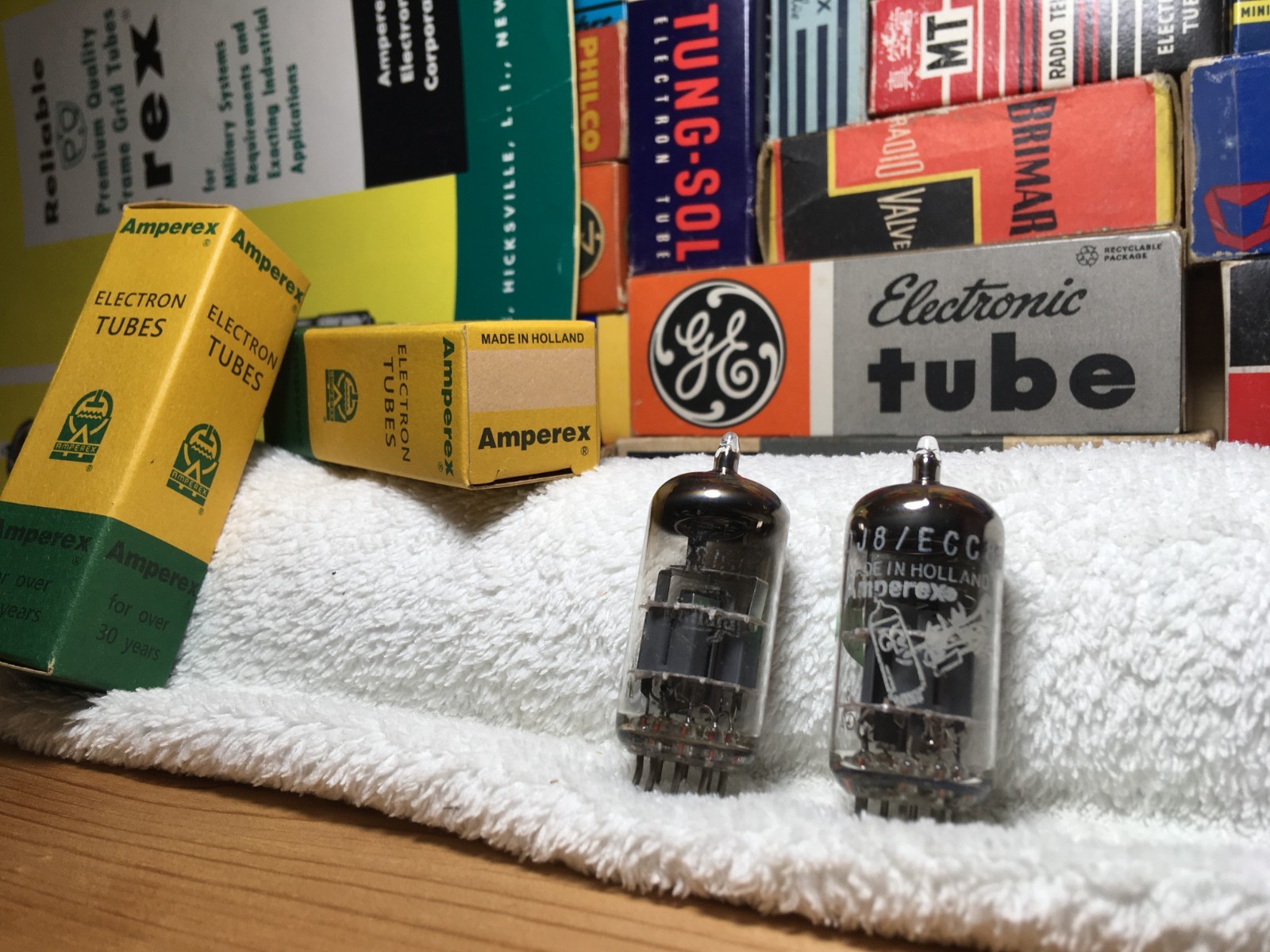 2x Matched Philips⊿ Amperex 6DJ8 ECC88 /BugleBoy+Mullard Logos /Grail 1960sAudio