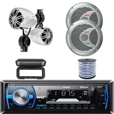 Pyle MP3 Receiver W/Remote, 2x 2.25’’ Chrome Speakers, 2x 6.5" Silver Speakers