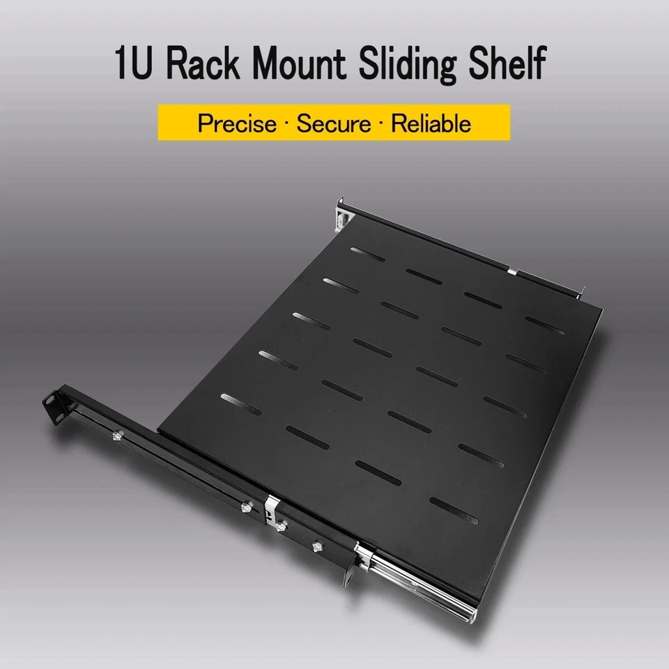 Sliding Rack Server Shelf For Rack 1U 19" 4 Post Rack Mount-Adjustable 15"-22" - Image 2 of 4