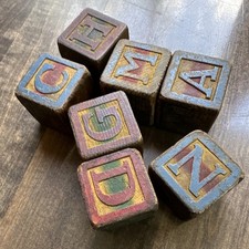 Vintage Wooden Alphabet Blocks Lot of 6 w/ Animal Pictures Letters C H M A D N