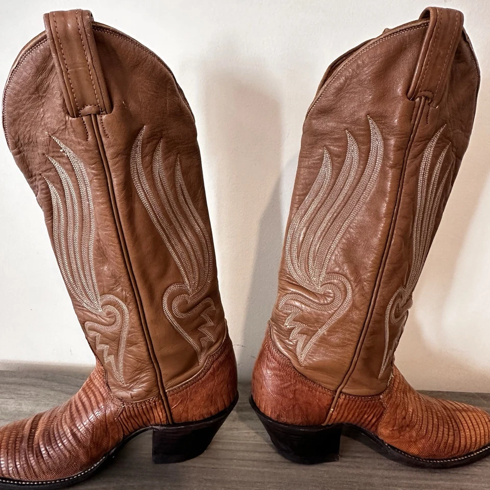 Vintage RARE Tony Lama BLACK / Gold Label Lizard Women's Leather Boots Sz 5A USA - Image 4 of 4