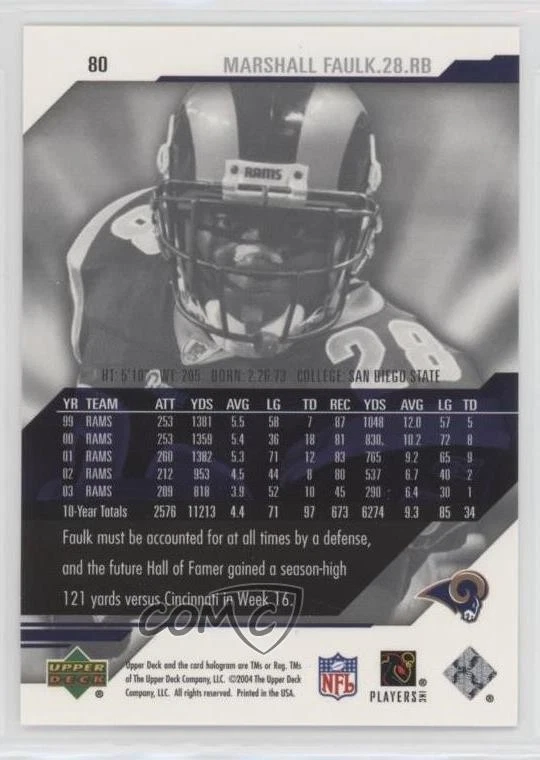 2004 Upper Deck Pro Sigs Marshall Faulk #80 HOF - Image 2 of 2