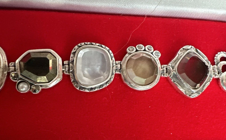 Pulsera "Ejemplar" Silpada Plata de Ley Pirita, Perla, Concha y Cristal B2790 Foto 4 de 4