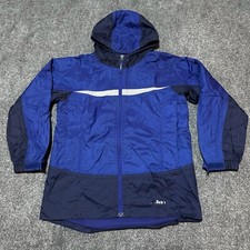 LL Bean Jacket Youth Kids Medium Blue Nylon Shell Full Zip Hooded Boys Outdoors