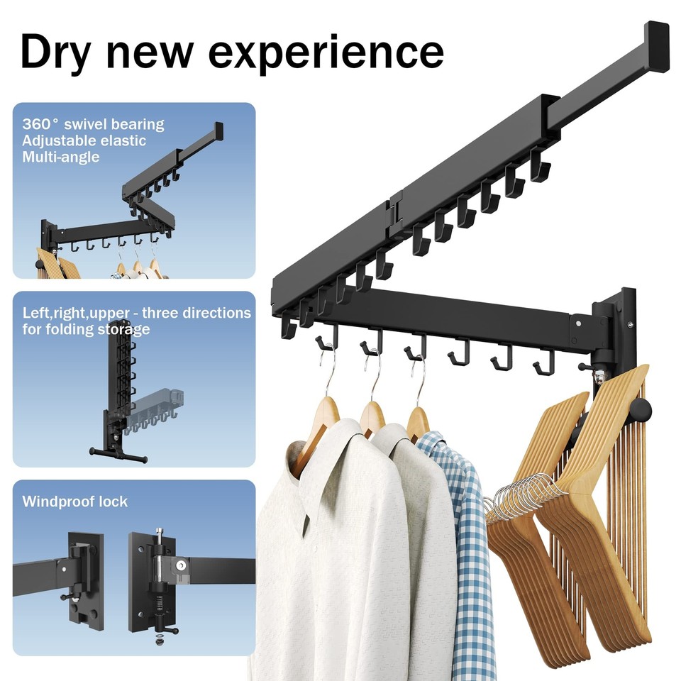 Clothes Drying Rack Wall Mounted(can fold Upward),Laundry Drying Rack