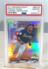 RONALD ACUNA JR ROOKIE 2017 BOWMAN DRAFT CHROME REFRACTOR PSA 10 GEM MINT #BDC39