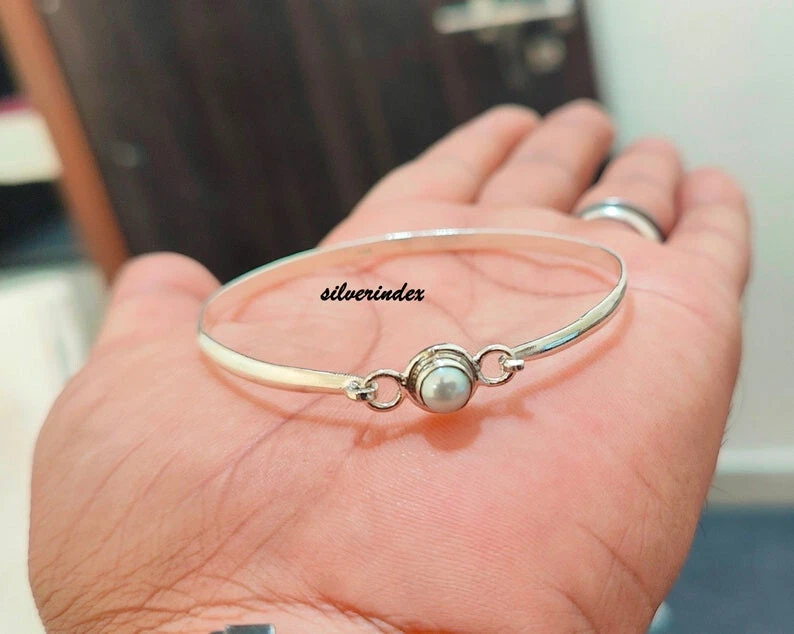 Pearl Gemstone 925 Sterling Silver Adjustable Girl's For Gift Bangle SV2012 - Image 3 of 4