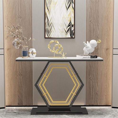 120cm Sintered Stone Console Hallway Table Accent Side Table Stable Hexagon Base - Picture 6 of 18