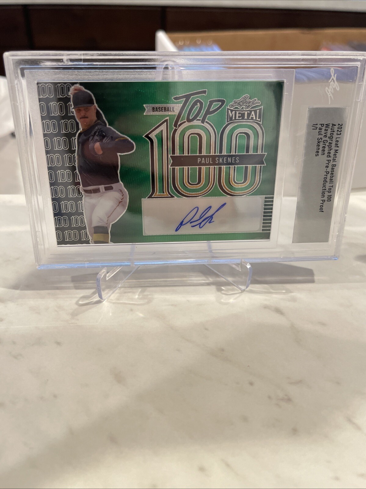 PAUL SKENES 2023 Leaf Metal GREEN WAVE Prizm RC True 1/1 Pre-production AUTO-💎