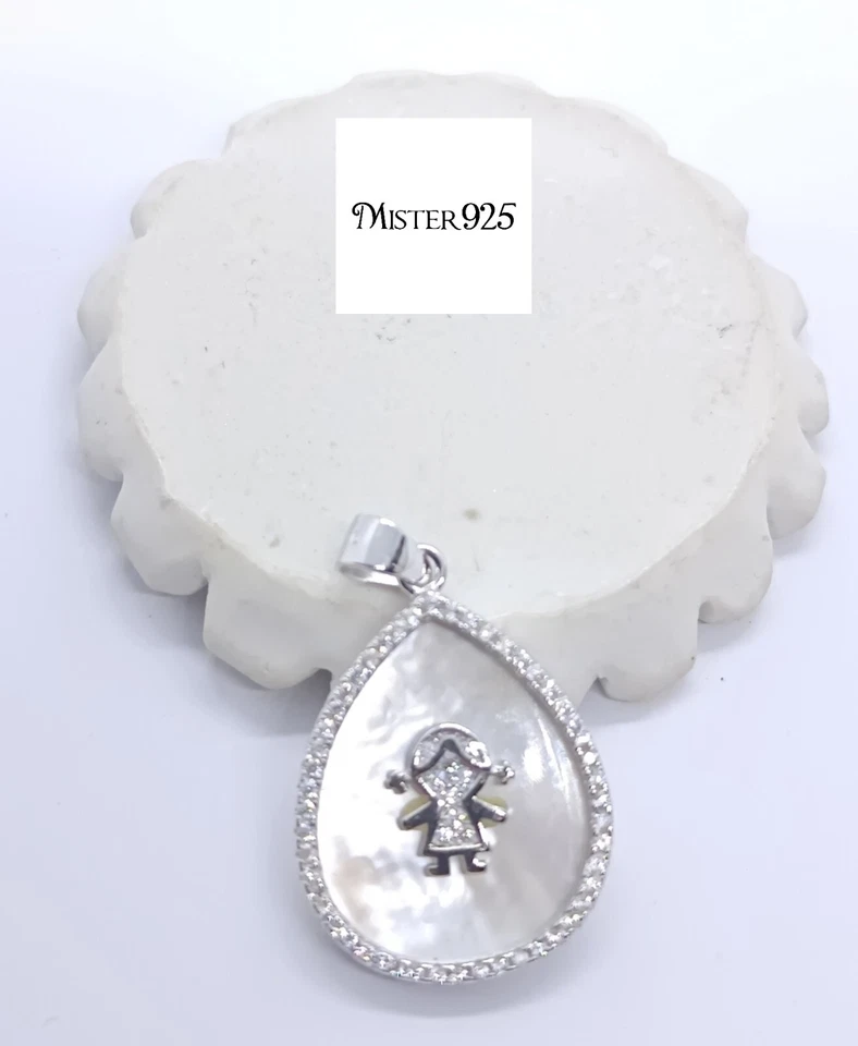 ciondolo donna argento 925 pendente bambina madreperla e zirconi bianchi - Immagine 3 di 4