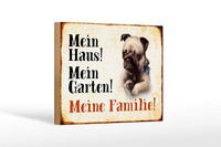 Holzschild Hund 18X12 Cm Mops Mein Haus Garten Familie Deko Schild