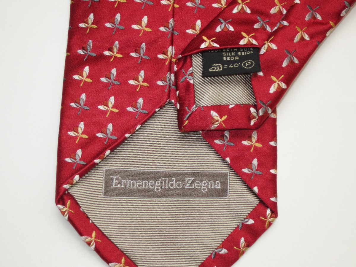 画廊 $195 ERMENEGILDO ZEGNA RED WITH STEMS AND LEAVES LUXURY SILK TIE