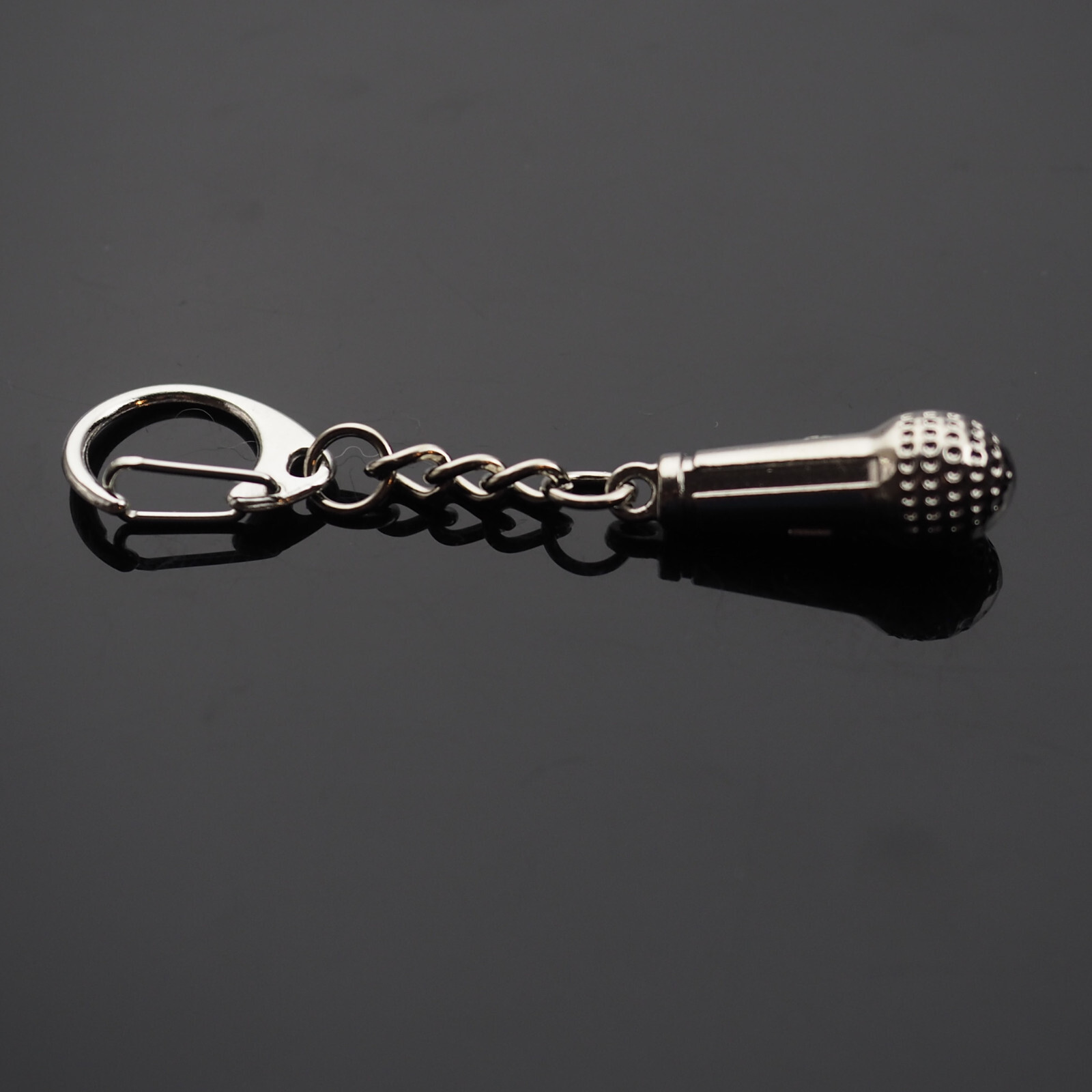Microphone Keychain Silver Charm Pendant Clip On Key Chain Karaoke Singer Gift-image