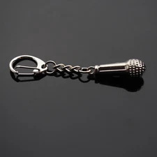 Microphone Keychain Silver Charm Pendant Clip On Key Chain Karaoke Singer Gift