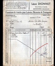 SAVONNIERES (37) MATERIEL pour LAITERIE FROMAGERIE BEURRERIE "Léon DIONNET" 1937