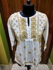 XS S M L HANDMADE ETHNIC CHIKAN EMBROIDERY CROCHET BUTTON 100 COTTON KURTA KURTI