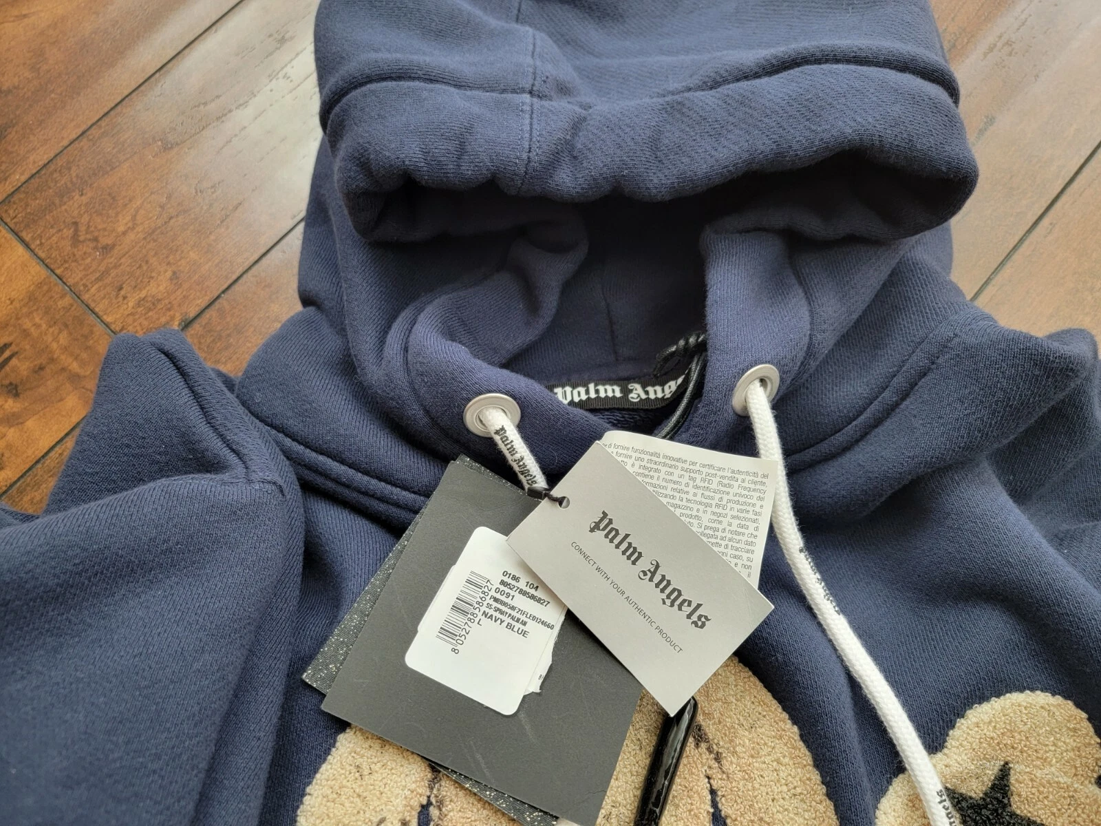 Felpa con cappuccio blu navy motivo orso spray Palm Angels taglia: Large