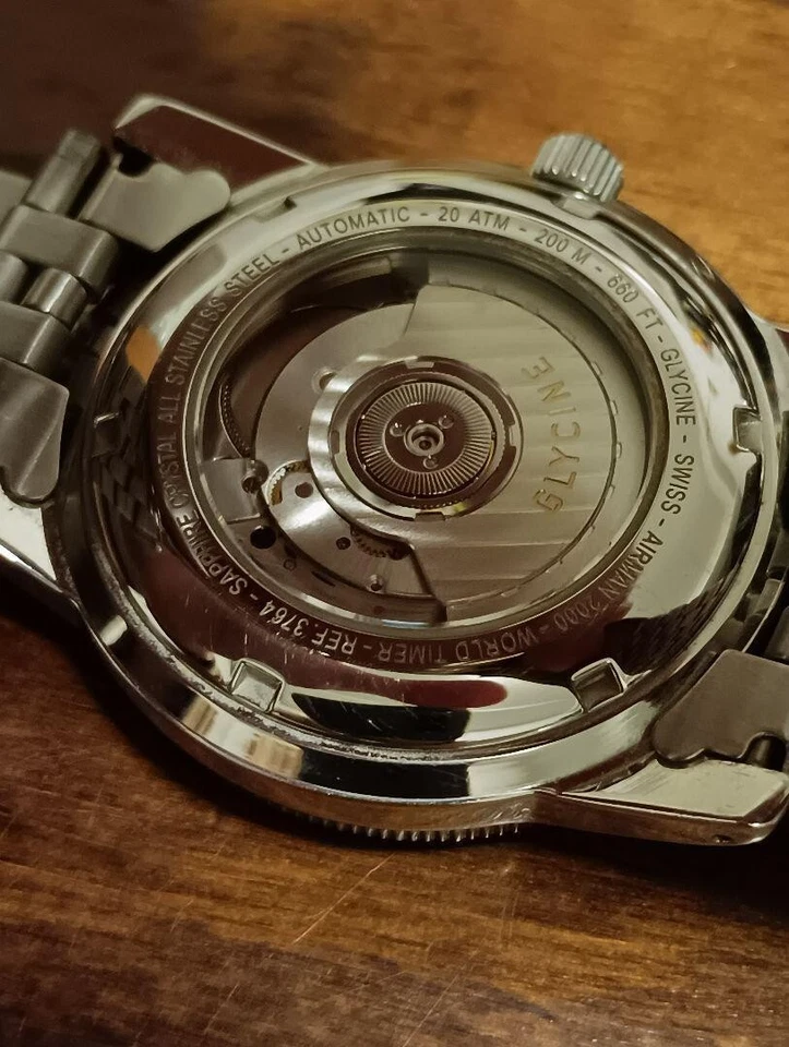 Glycine Airman 2000 GMT Automatic 200m Black Dial Back Skelton Watch - image 4 of 4