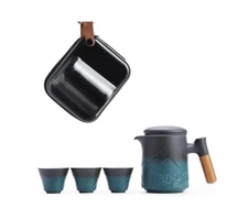 New Portable Ceramic Tea Cup Travel Set With Infuser And Lid 1 Pot 3 Cups