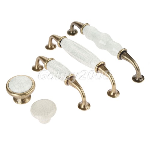 White Cracked Decorative Cabinet Cupboard Dresser Door Knob Pull Handles Ceramic - Picture 3 of 13