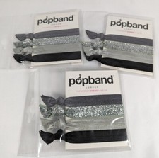 Popband London 3 Packs of 4 No Dent Hair Ties - Silver Sparkle Gray Black