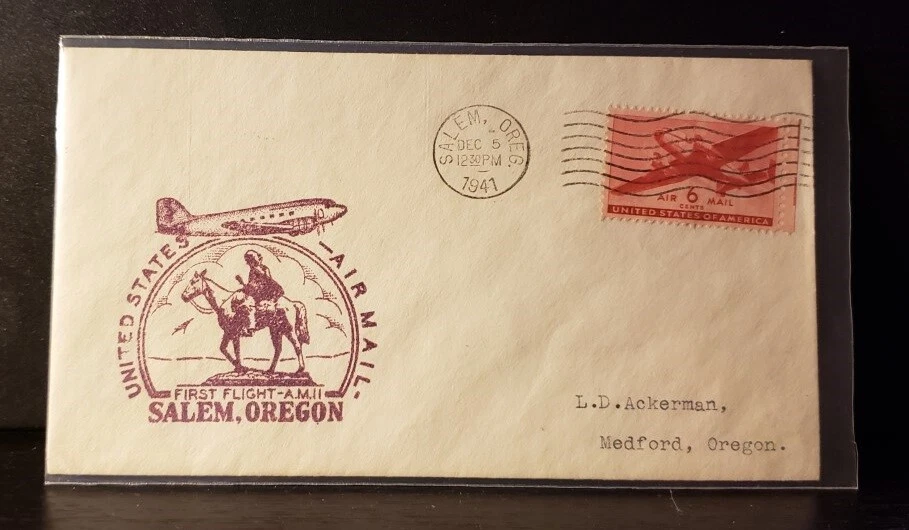 United States FDC - First Flight Air Mail with #C35 -Salem OR 12/5/1941 2 FDC's - Image 2 of 2