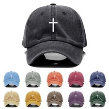 Cross Embroidered Christian Baseball Cap, Washed, Adjustable Hat, Jesus, Church