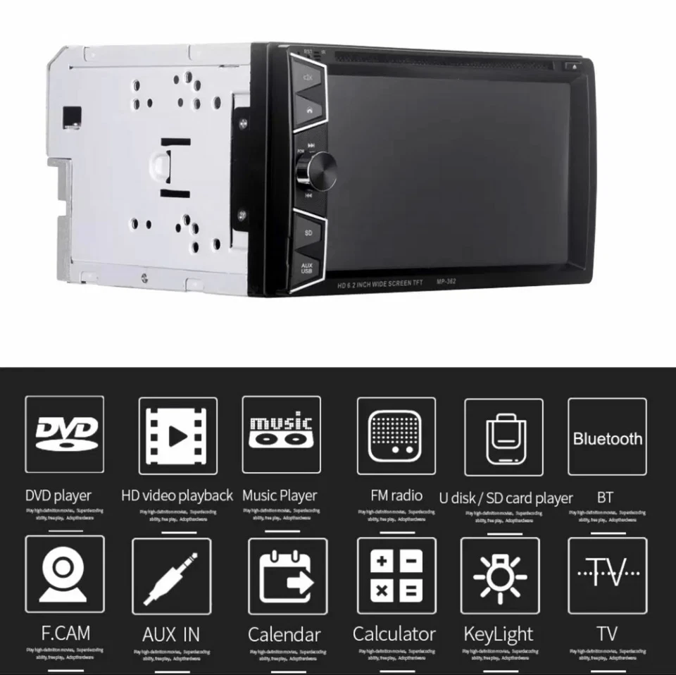 AUTORADIO STEREO AUTO 6.2" POLLICI 2DIN LETTORE CD DVD USB BLUETOOTH MP3 MP5 AUX - Immagine 3 di 4