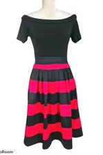 New York & Comapany Black Dark Pink Off Shoulder Mini Fit & Flare Dress Women S