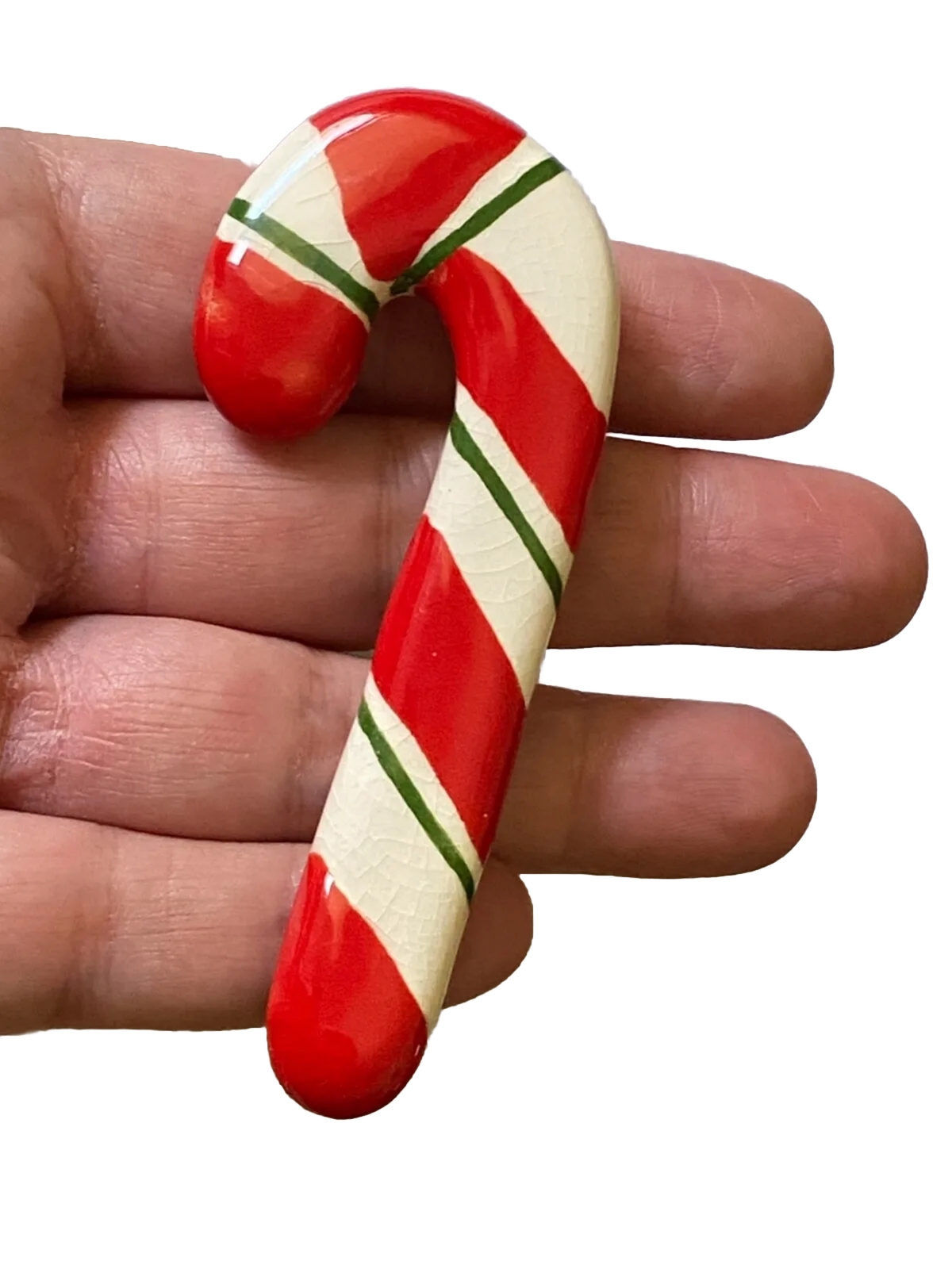 RUBY Z Ceramic CANDY CANE Brooch Pin CHRISTMAS - image 1