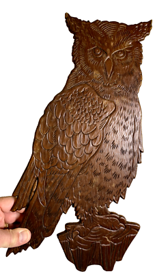 Vintage Mid Century 1960s 60s Wood Wooden Embossed OWL Wall
