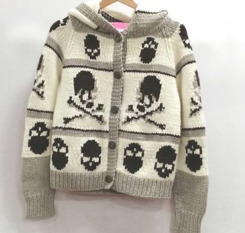 Mastermind Japan Skull Cowichan Knit Hoodie White x Brown