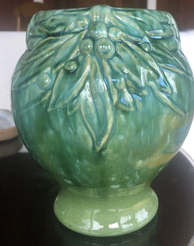 Vintage McCoy Pottery Stoneware Vase Glossy with Leaves and Berries