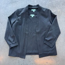 Vintage Y2k Black Sequin Embellished Satin Blazer Tank Top Two Piece Set Large 