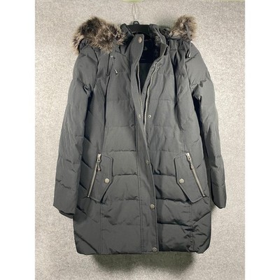Arctic Expedition Womens Black Down Fill Faux Fur Hood Parka Winter Jacket L
