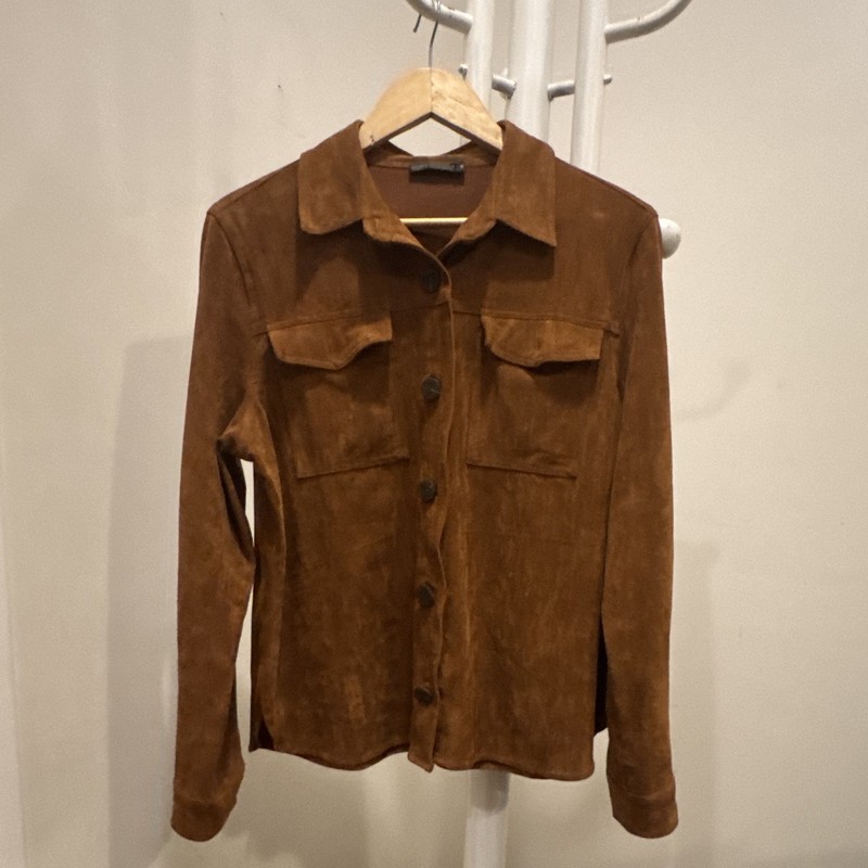 Stradivarius Caramel Brown Button Front Collared Jacket Pockets Women's G