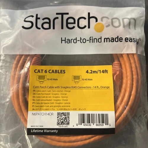 StarTech 14ft Orange Cat6 Patch Cable with Snagless RJ45 Connectors - Cat6