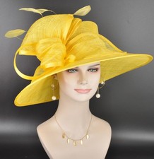 Elegant Lemon Yellow Sinamay Wide Derby Hat Kentucky Derby,Wedding Ascot Hat