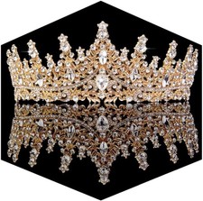 Gold Crown for Women Crystal Princess Tiaras Rhinestone Queen Headband Wedding B