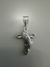 Vintage Cross Praying Hands Rosary Stainless Steel Pendant Chain Jesus Faith