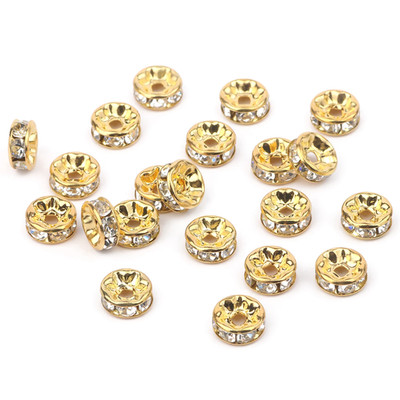 50 Stk Kristall Strass Rondelle Perlen Spacer Gold Silber