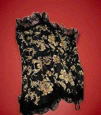 Vintage Black  Gold Floral Corset, Lace Trim, Size S