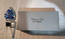 Vintage Murano Szkło artystyczne Butelka na wino Kropla łzy Korek wirowy Włochy Nigdy nie używany 